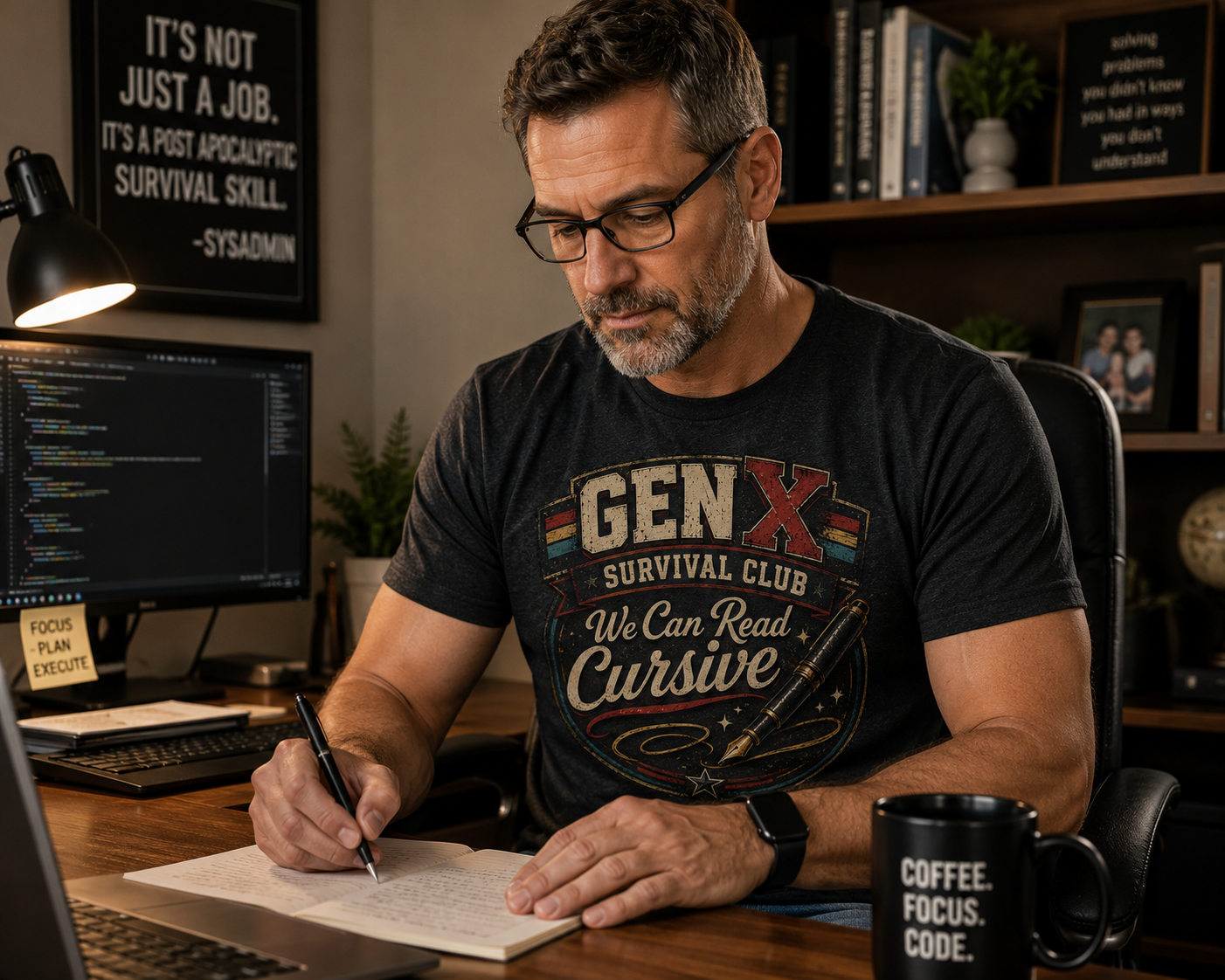 Gen X Survival Club™ We Can Read Cursive T-Shirt | Funny Generation X Retro Tee | Vintage Gen X Shirt