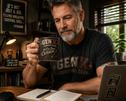 Gen X Survival Club™ We Can Read Cursive 15oz Coffee Mug | Funny Generation X Gift | Vintage Retro Mug
